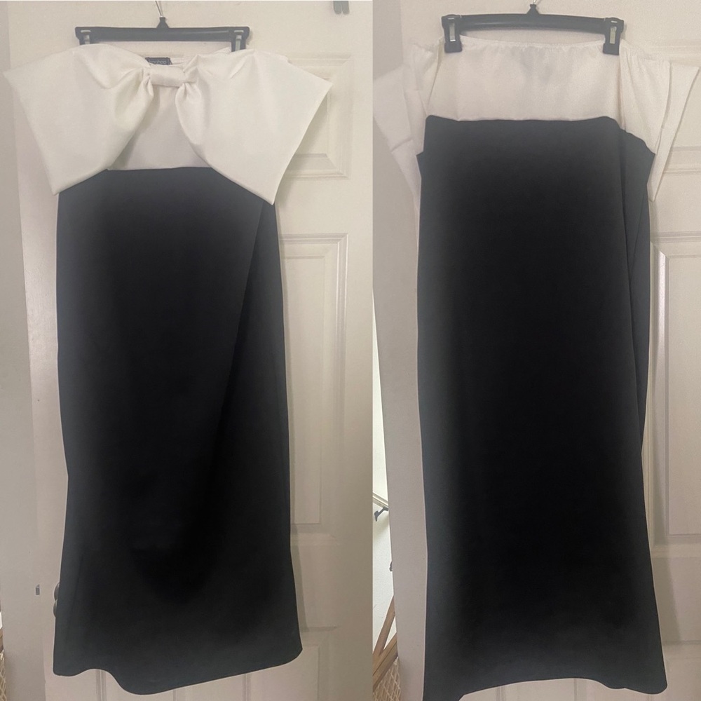 Boohoo Black Bandeau Midi Dress with White Bow Detail